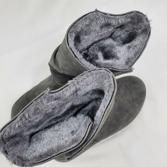 Sketchers Faux Fur Boots Womens Size 6.5 3/4 Calf Roll Down Buttons Brown - Picture 5 of 9